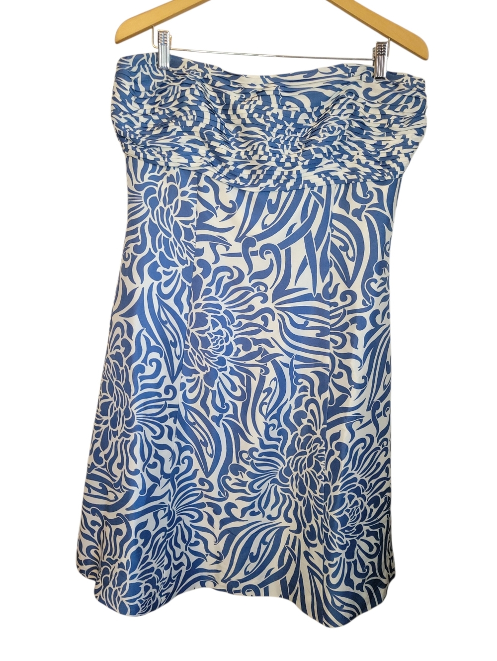 ​Ann Taylor 100% Silk Blue White Floral Strapless Ruched Cocktail Dress Size 12 - Picture 2 of 10